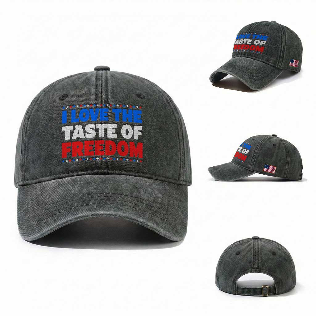 I Love The Taste Of Freedom Funny 4th of July Couple Matching Washed Cotton Baseball Cap
