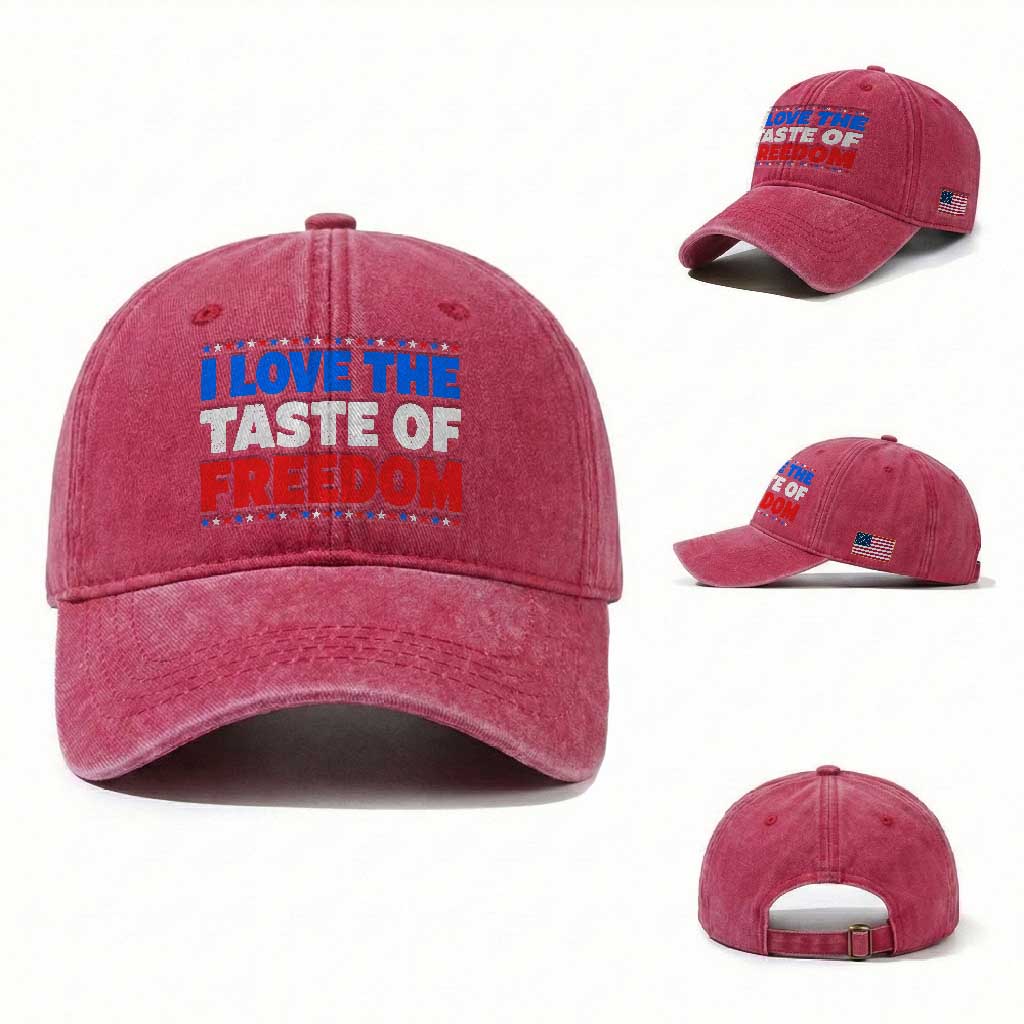 I Love The Taste Of Freedom Funny 4th of July Couple Matching Washed Cotton Baseball Cap
