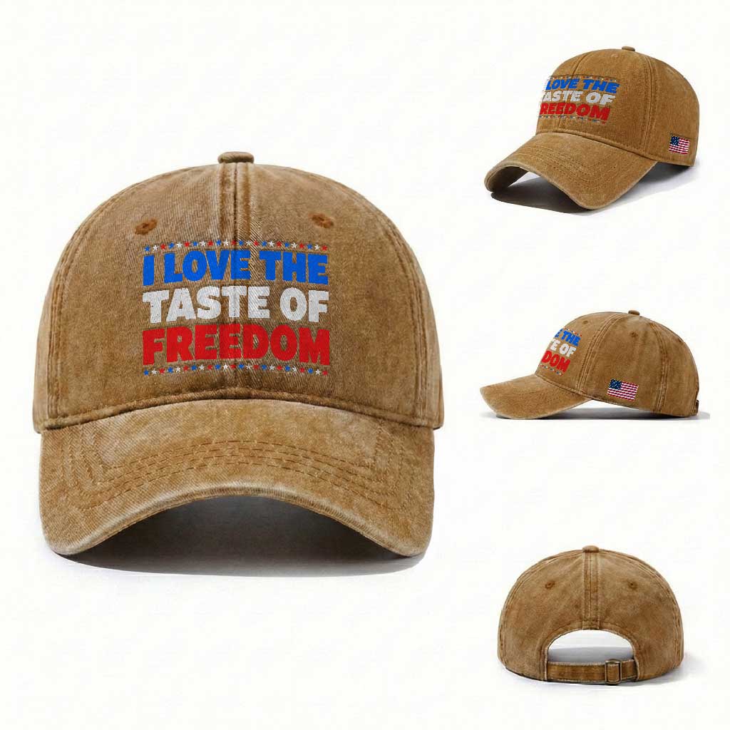 I Love The Taste Of Freedom Funny 4th of July Couple Matching Washed Cotton Baseball Cap