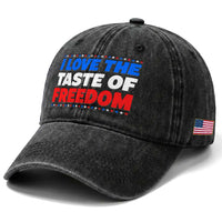 I Love The Taste Of Freedom Funny 4th of July Couple Matching Washed Cotton Baseball Cap