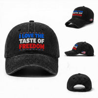I Love The Taste Of Freedom Funny 4th of July Couple Matching Washed Cotton Baseball Cap
