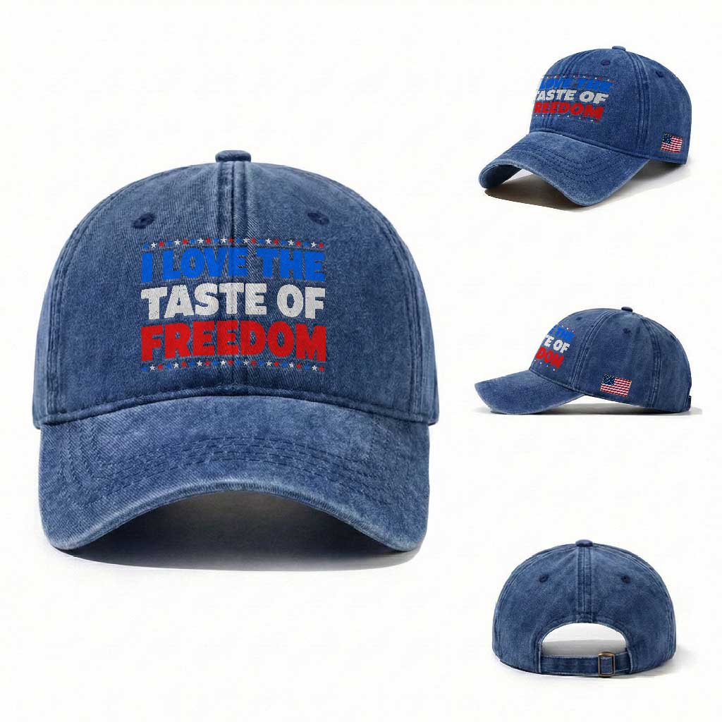 I Love The Taste Of Freedom Funny 4th of July Couple Matching Washed Cotton Baseball Cap