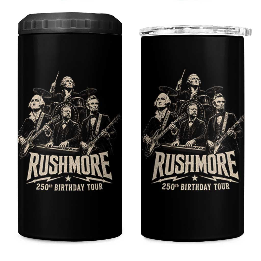 Rushmore 250th Birthday Tour 4 in 1 Can Cooler Tumbler Funny Presidents Rockstar Music