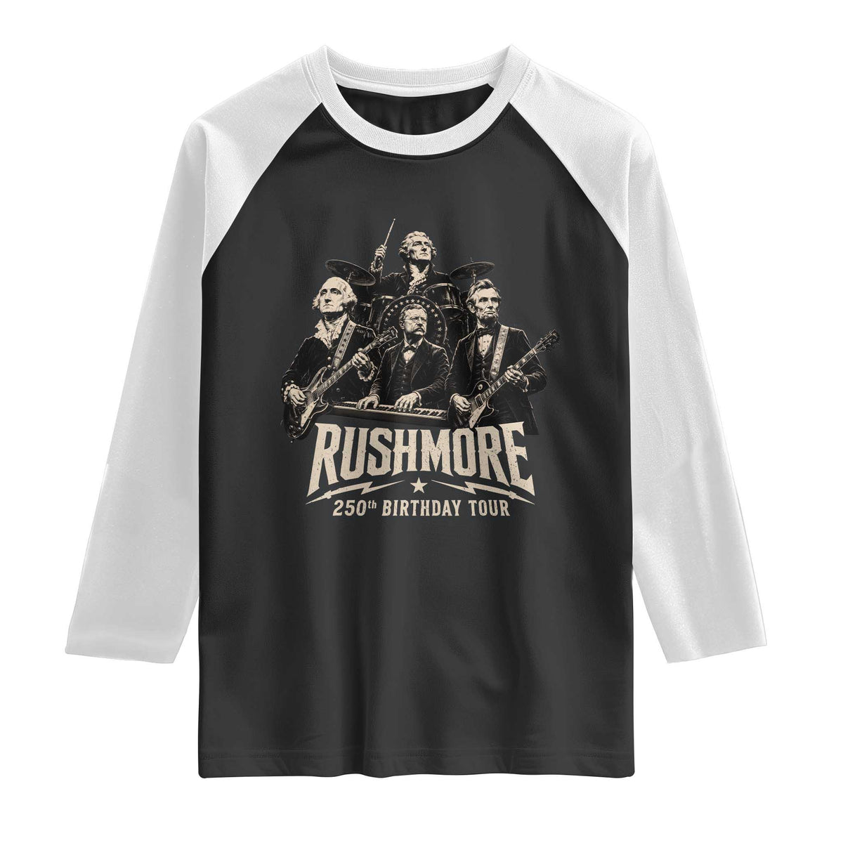 Rushmore 250th Birthday Tour Raglan Shirt Funny Presidents Rockstar Music