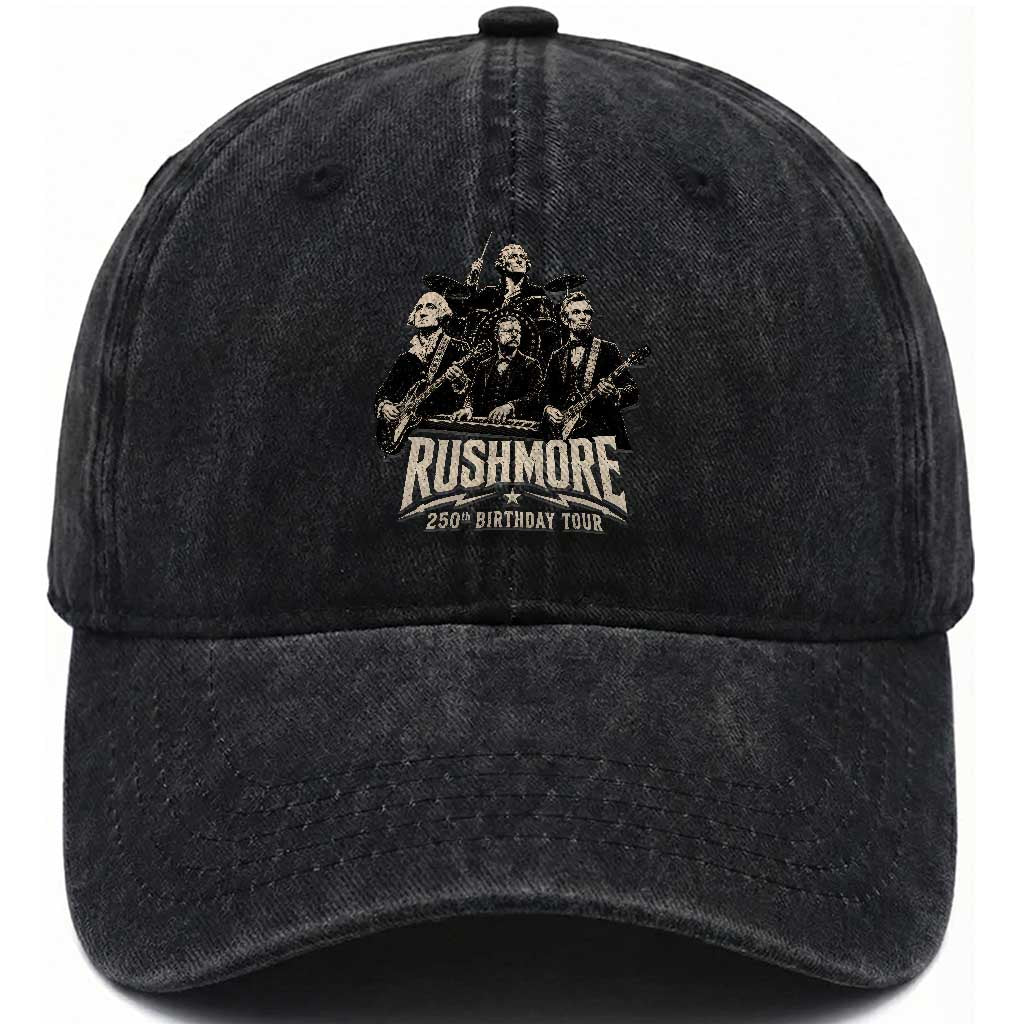 Rushmore 250th Birthday Tour Washed Cotton Baseball Cap Funny Presidents Rockstar Music