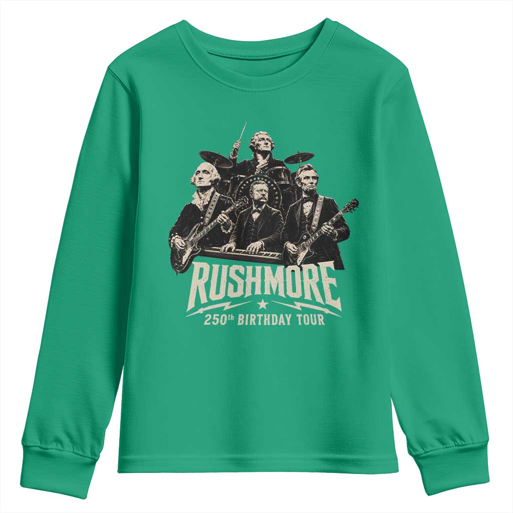 Rushmore 250th Birthday Tour Youth Sweatshirt Funny Presidents Rockstar Music
