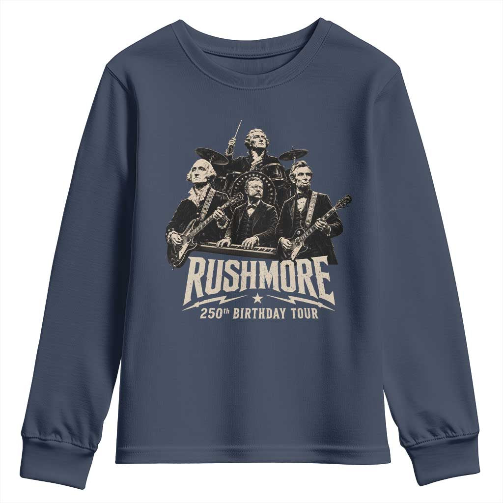 Rushmore 250th Birthday Tour Youth Sweatshirt Funny Presidents Rockstar Music