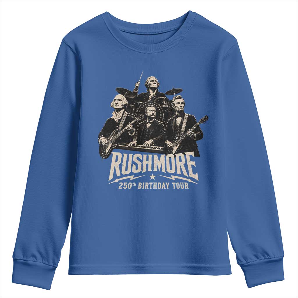 Rushmore 250th Birthday Tour Youth Sweatshirt Funny Presidents Rockstar Music