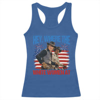 Hey Where The White Women At 4th of July Meme 70s Movie Racerback Tank Top