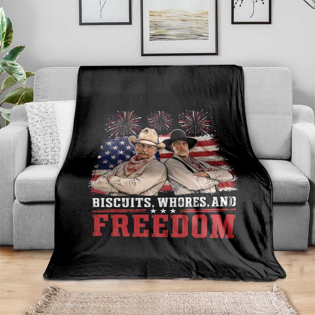 Biscuits Whores And Freedom Funny Western Cowboy 4th of July Throw Blanket