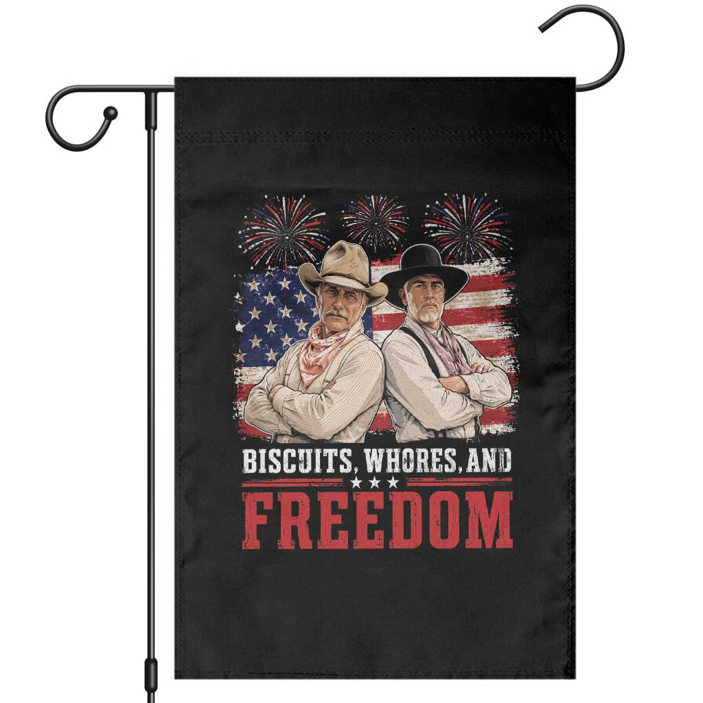 Biscuits Whores And Freedom Funny Western Cowboy 4th of July Garden Flag