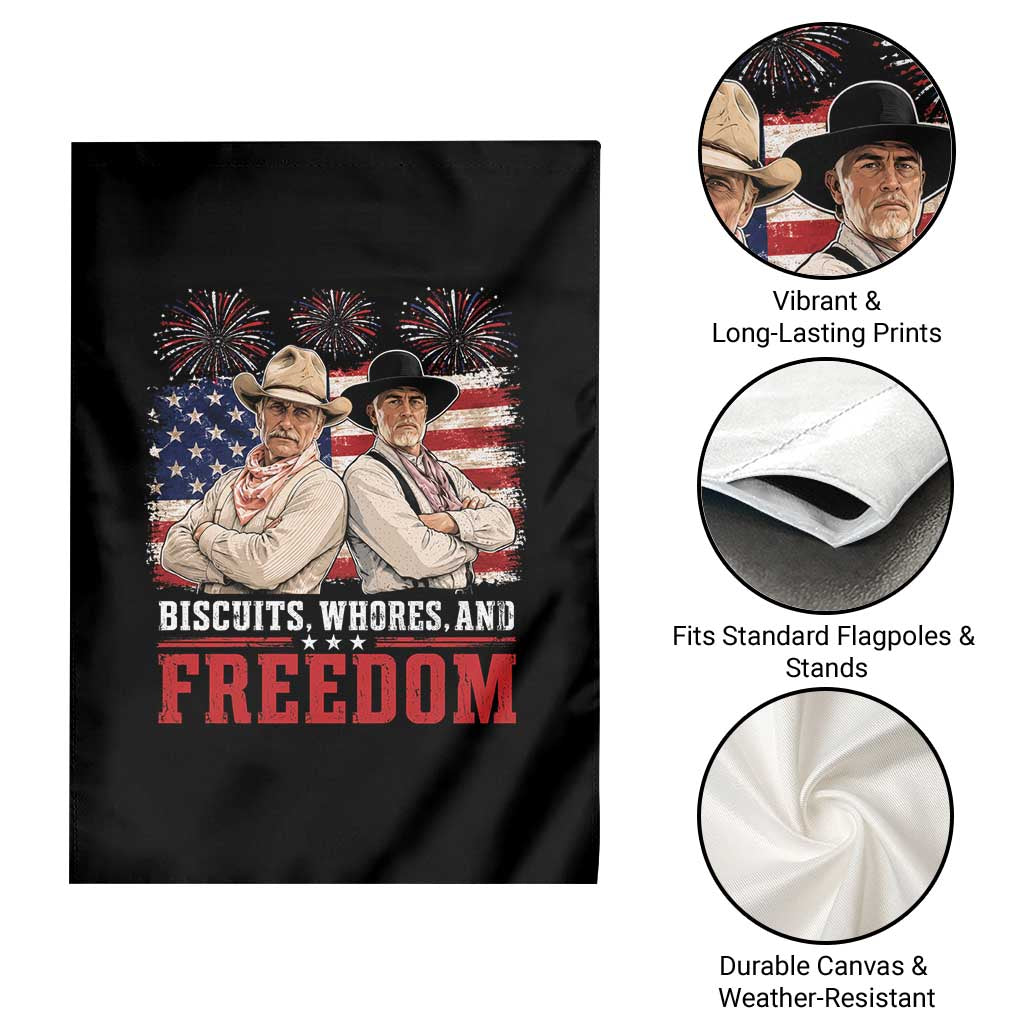 Biscuits Whores And Freedom Funny Western Cowboy 4th of July Garden Flag