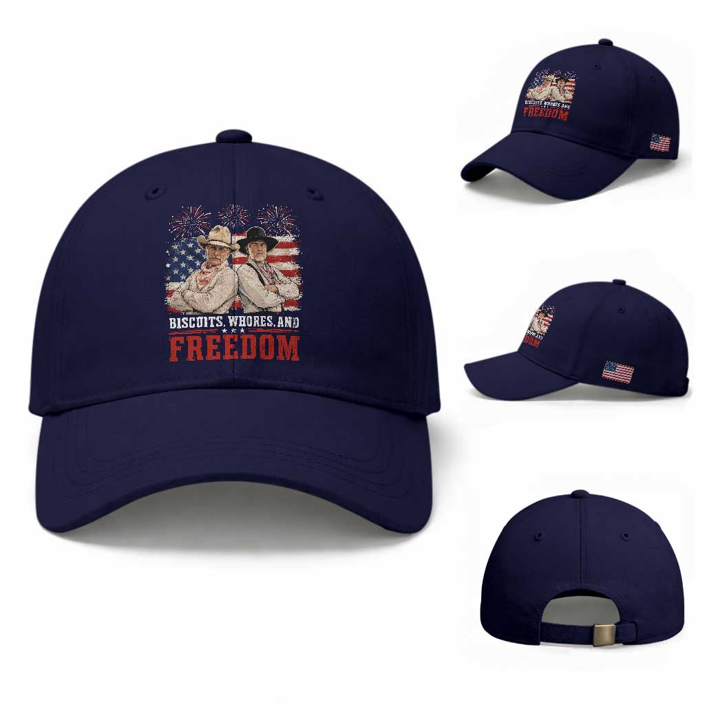 Biscuits Whores And Freedom Funny Western Cowboy 4th of July Baseball Cap