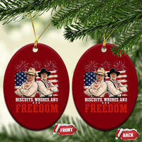 Biscuits Whores And Freedom Funny Western Cowboy 4th of July Ceramic Ornament