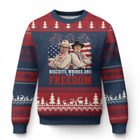 Biscuits Whores And Freedom Funny Western Cowboy 4th of July Ugly Christmas Sweater
