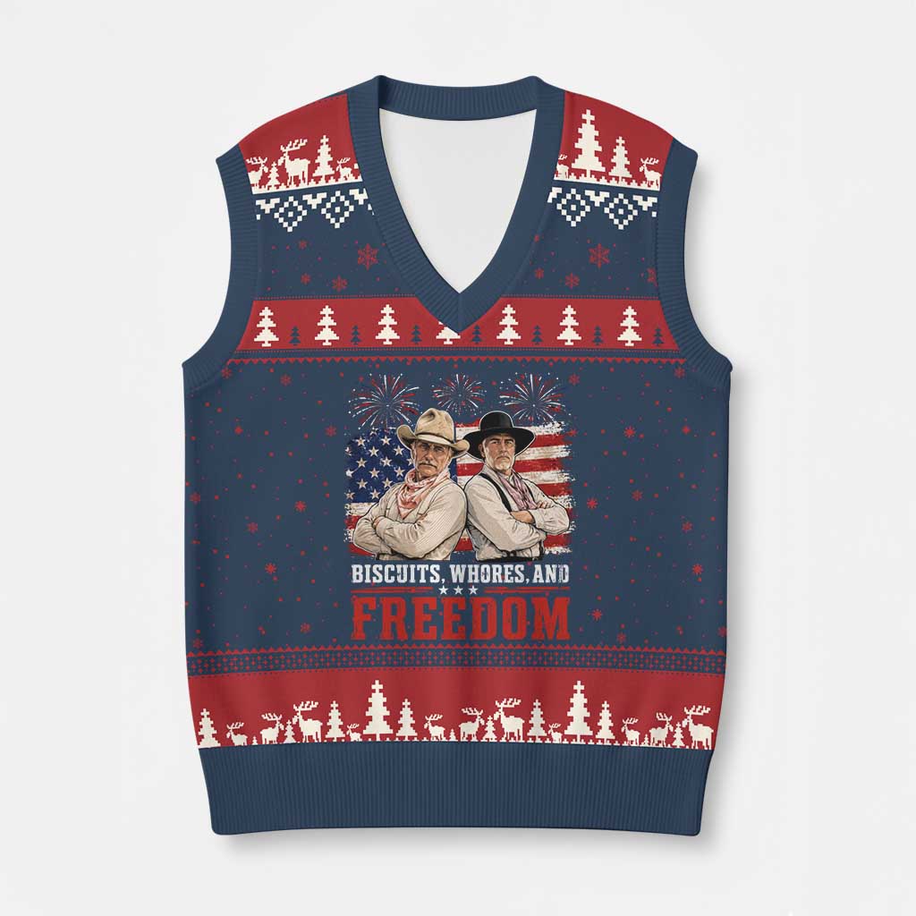 Biscuits Whores And Freedom Funny Western Cowboy 4th of July V-Neck Knit Sweater Vest