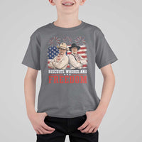 Biscuits Whores And Freedom Funny Western Cowboy 4th of July T Shirt For Kid