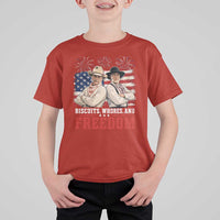Biscuits Whores And Freedom Funny Western Cowboy 4th of July T Shirt For Kid