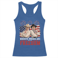 Biscuits Whores And Freedom Funny Western Cowboy 4th of July Racerback Tank Top