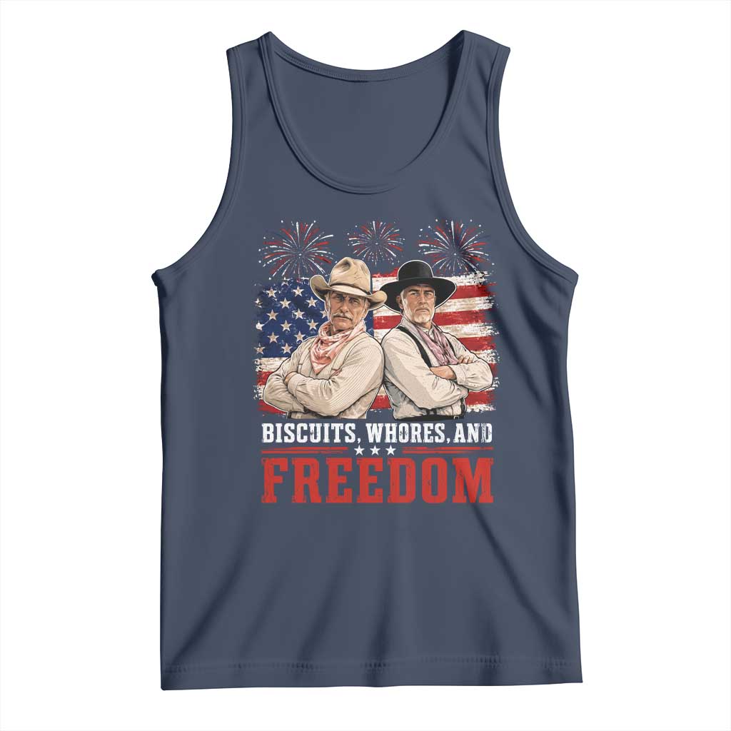 Biscuits Whores And Freedom Funny Western Cowboy 4th of July Tank Top