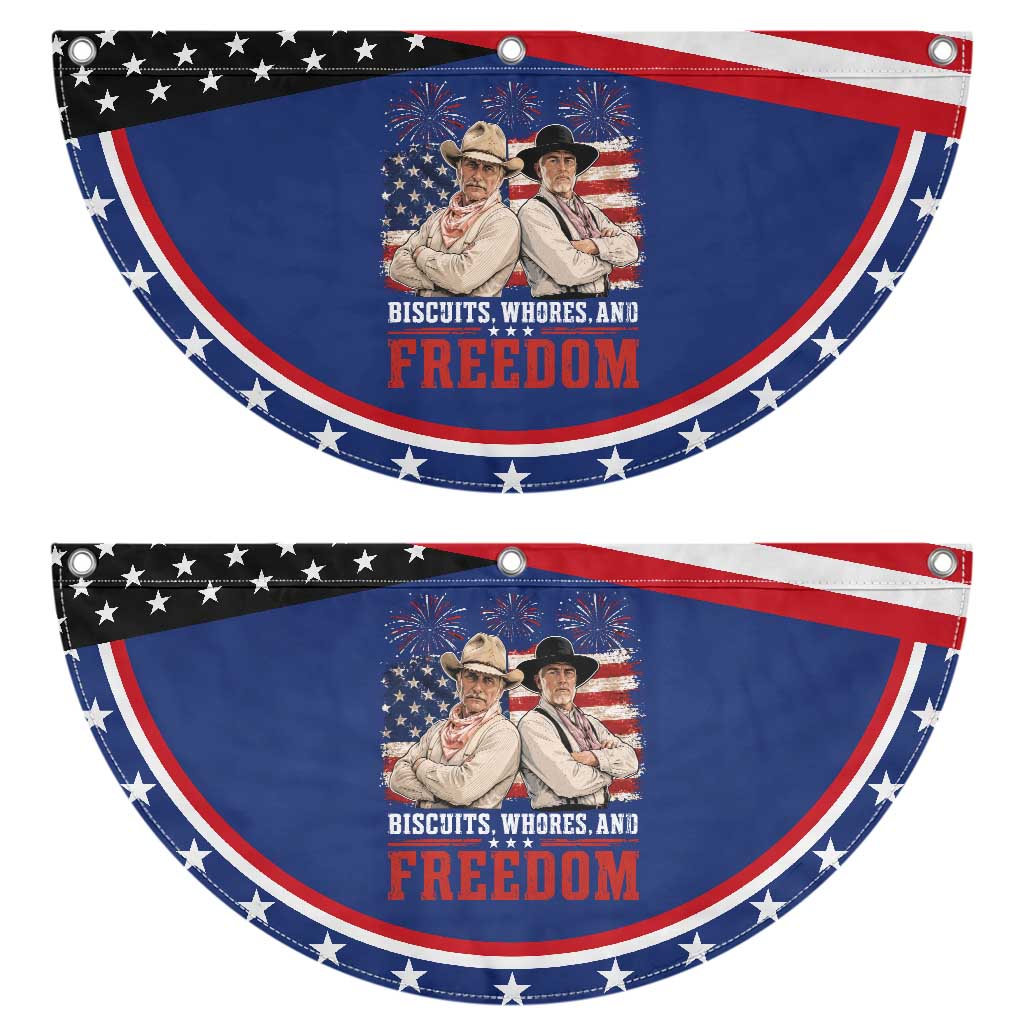Biscuits Whores And Freedom Funny Western Cowboy 4th of July Patriotic Fan Flag