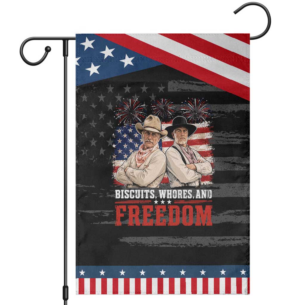 Biscuits Whores And Freedom Funny Western Cowboy 4th of July Patriotic Garden Flag