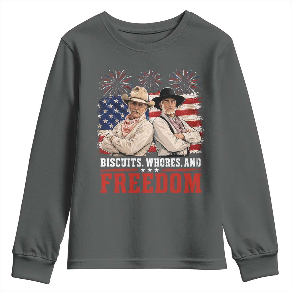 Biscuits Whores And Freedom Funny Western Cowboy 4th of July Youth Sweatshirt
