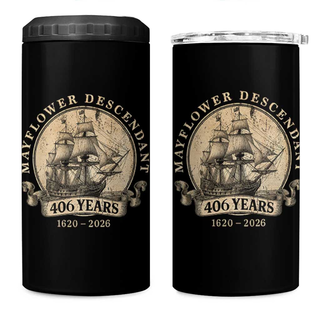 Mayflower Descendant 4 in 1 Can Cooler Tumbler 406 Years Pilgrim Fathers Thanksgiving History