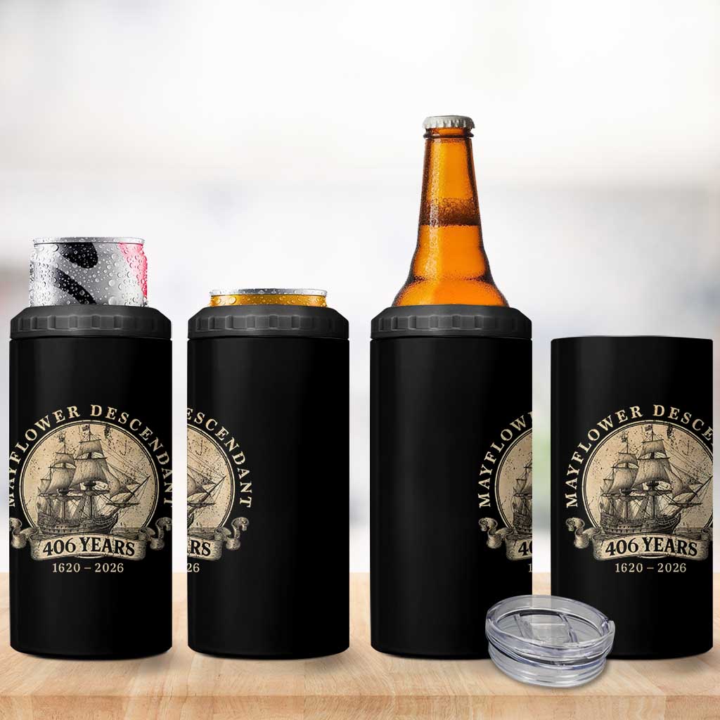 Mayflower Descendant 4 in 1 Can Cooler Tumbler 406 Years Pilgrim Fathers Thanksgiving History