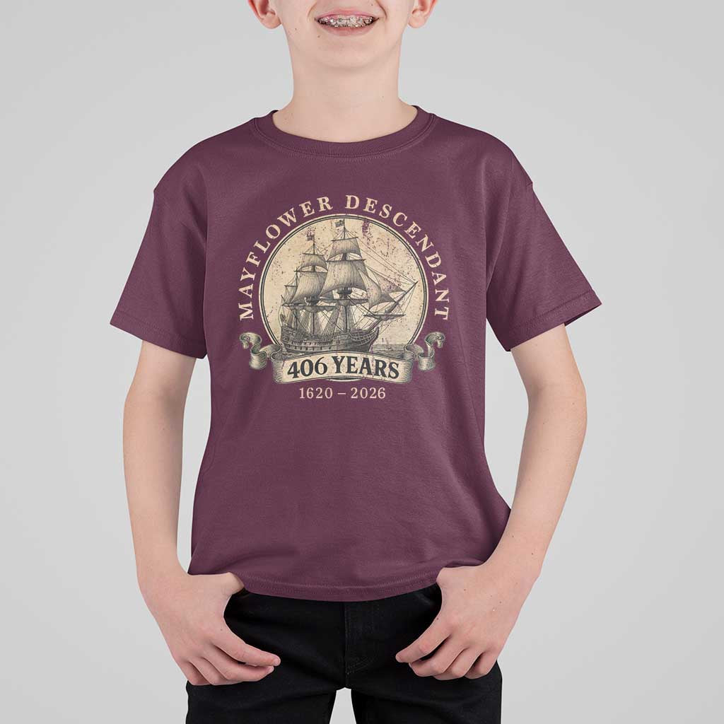 Mayflower Descendant T Shirt For Kid 406 Years Pilgrim Fathers Thanksgiving History