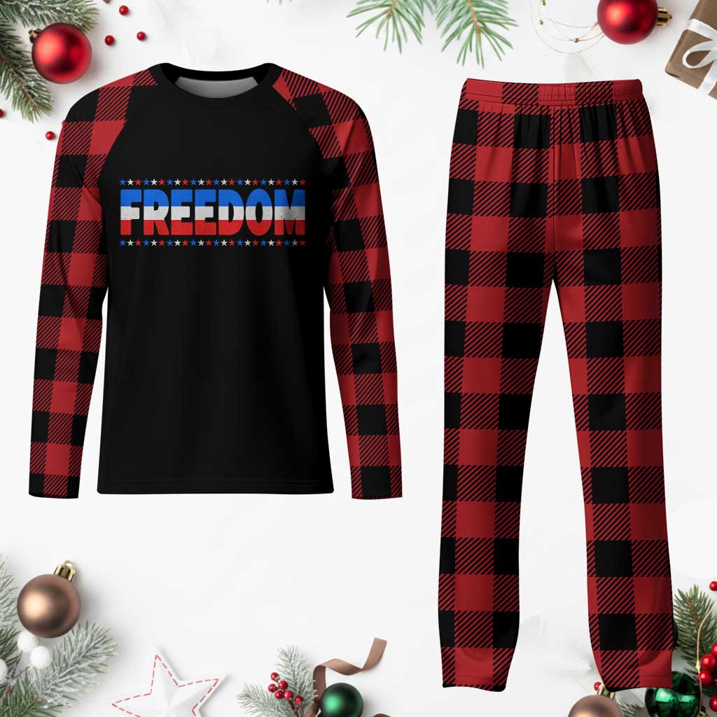 Freedom Funny 4th of July Couple Matching Plaid Pajama Set