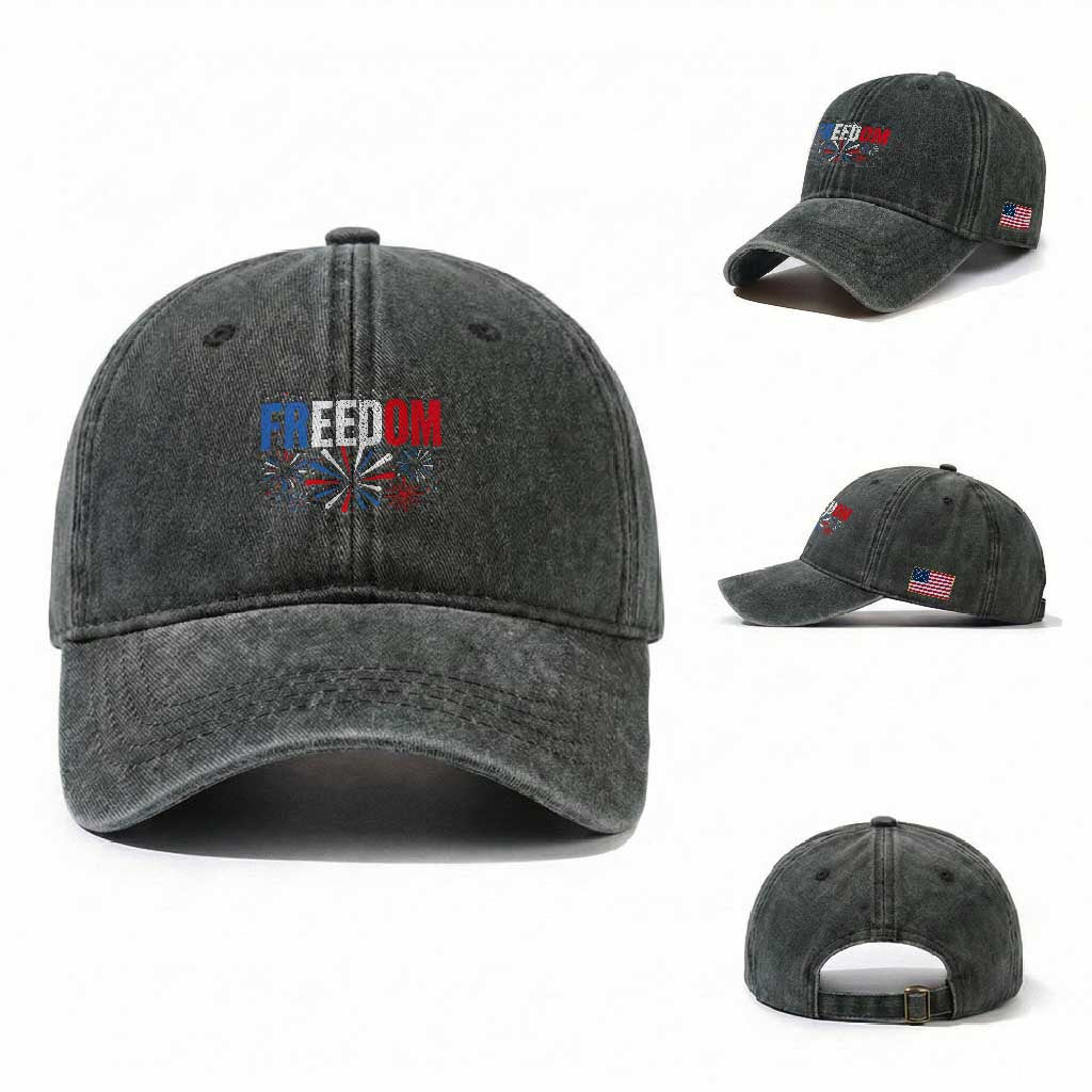 Freedom Funny 4th of July Couple Matching Washed Cotton Baseball Cap US Fireworks
