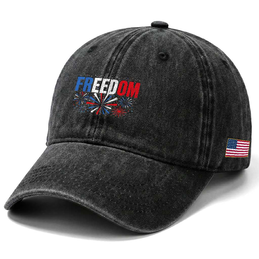Freedom Funny 4th of July Couple Matching Washed Cotton Baseball Cap US Fireworks