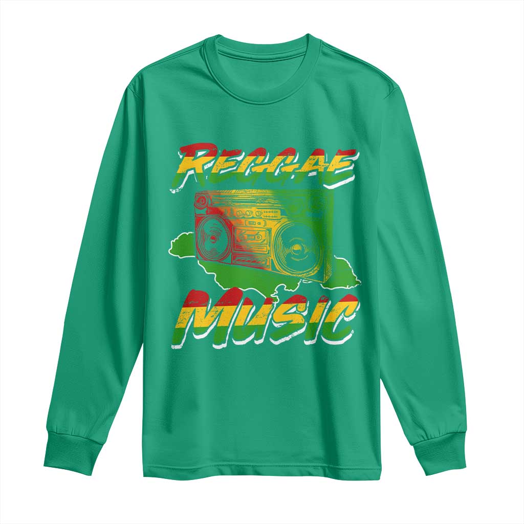 Reggae Music Long Sleeve Shirt Rastafari Rasta Jamaica Boombox - Wonder Print Shop
