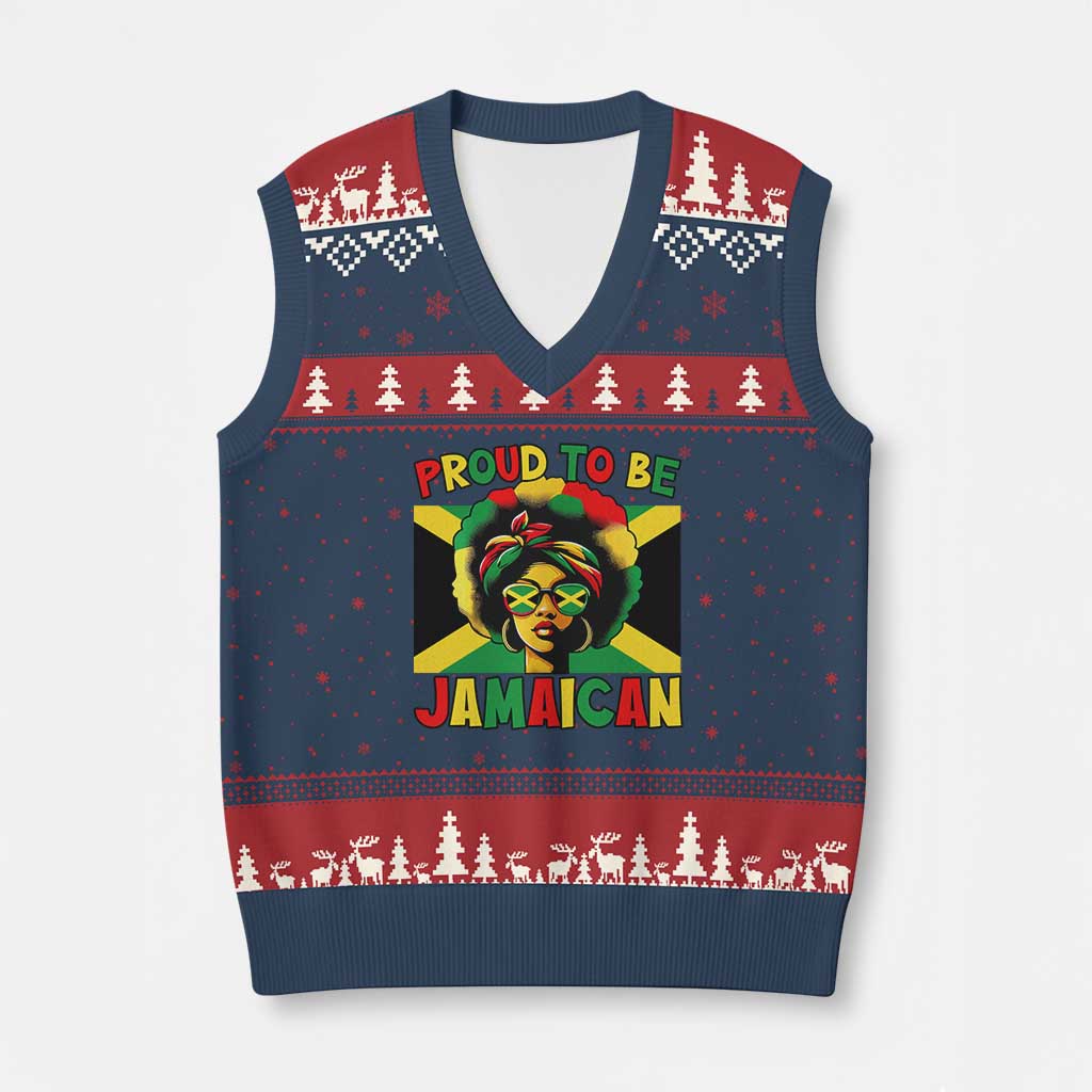 Proud To Be Jamaican V-Neck Knit Sweater Vest Jamaica Pride Flag Girl Sunglasses - Wonder Print Shop