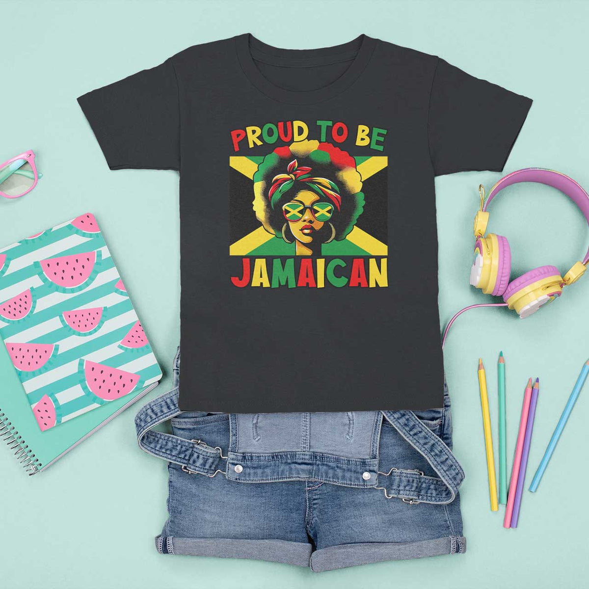 Proud To Be Jamaican T Shirt For Kid Jamaica Pride Flag Girl Sunglasses - Wonder Print Shop