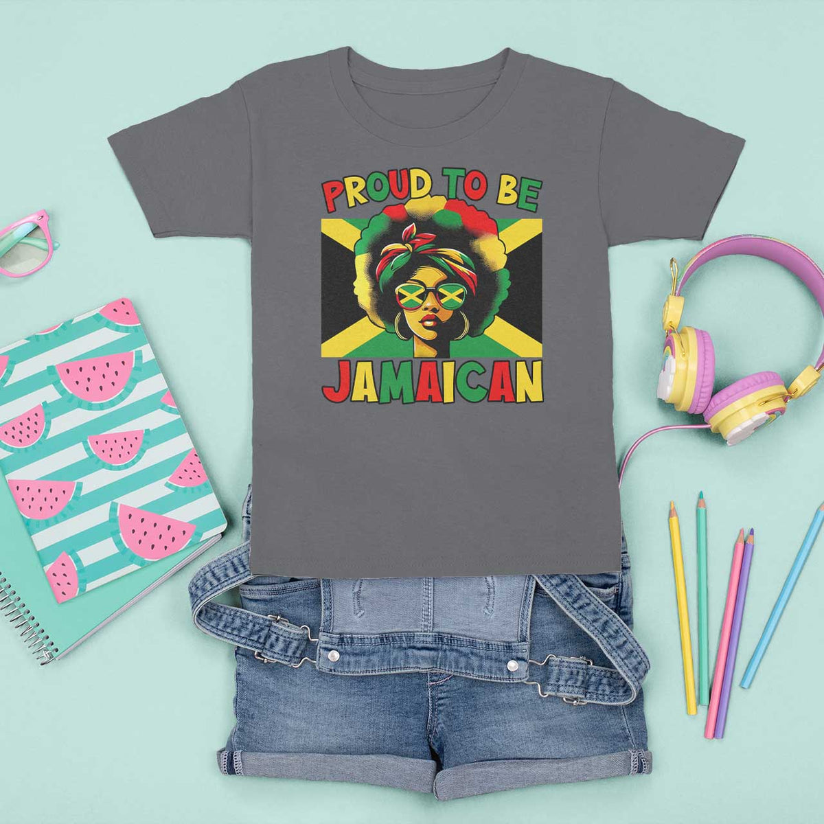 Proud To Be Jamaican T Shirt For Kid Jamaica Pride Flag Girl Sunglasses - Wonder Print Shop
