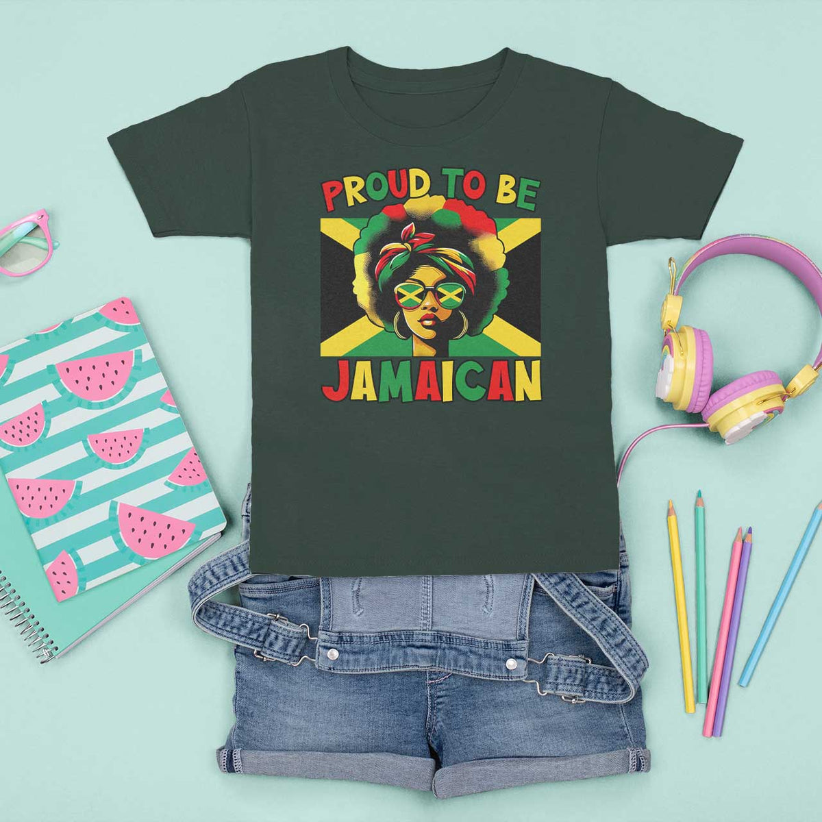 Proud To Be Jamaican T Shirt For Kid Jamaica Pride Flag Girl Sunglasses - Wonder Print Shop