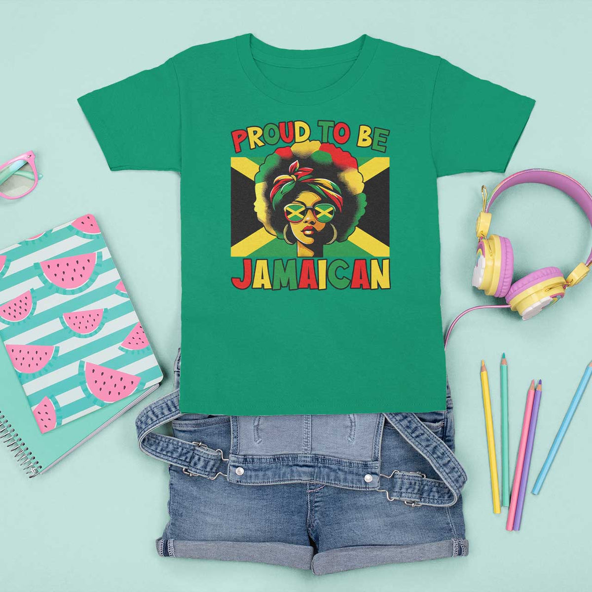 Proud To Be Jamaican T Shirt For Kid Jamaica Pride Flag Girl Sunglasses - Wonder Print Shop