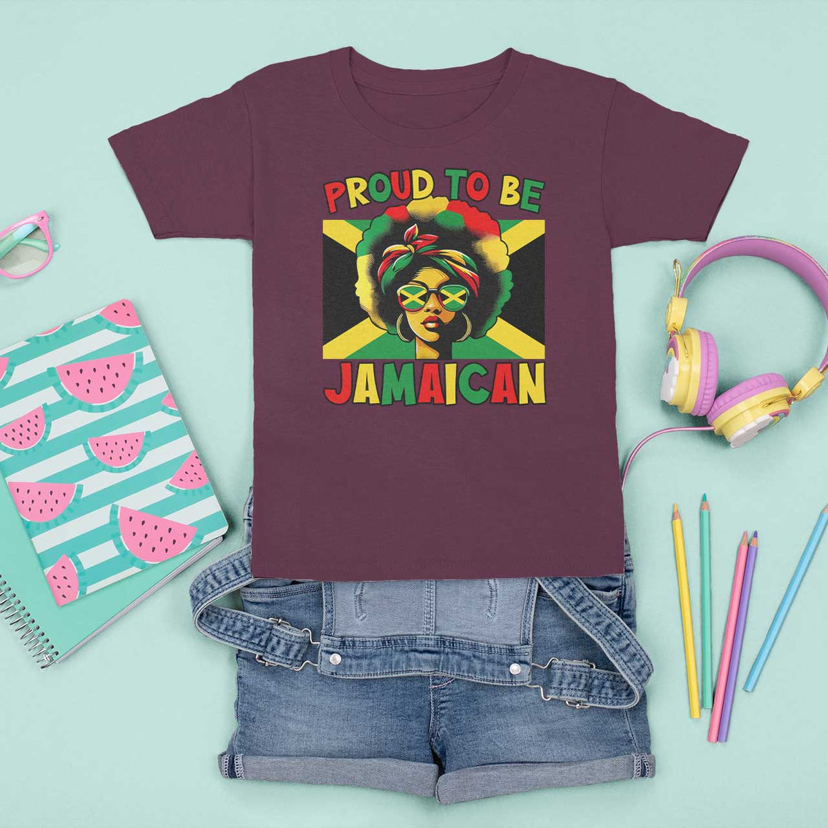 Proud To Be Jamaican T Shirt For Kid Jamaica Pride Flag Girl Sunglasses - Wonder Print Shop