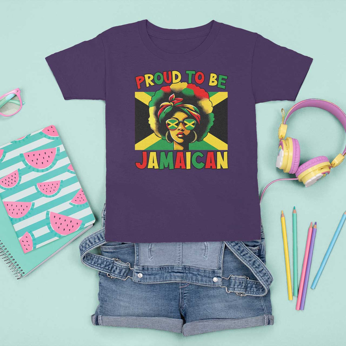 Proud To Be Jamaican T Shirt For Kid Jamaica Pride Flag Girl Sunglasses - Wonder Print Shop