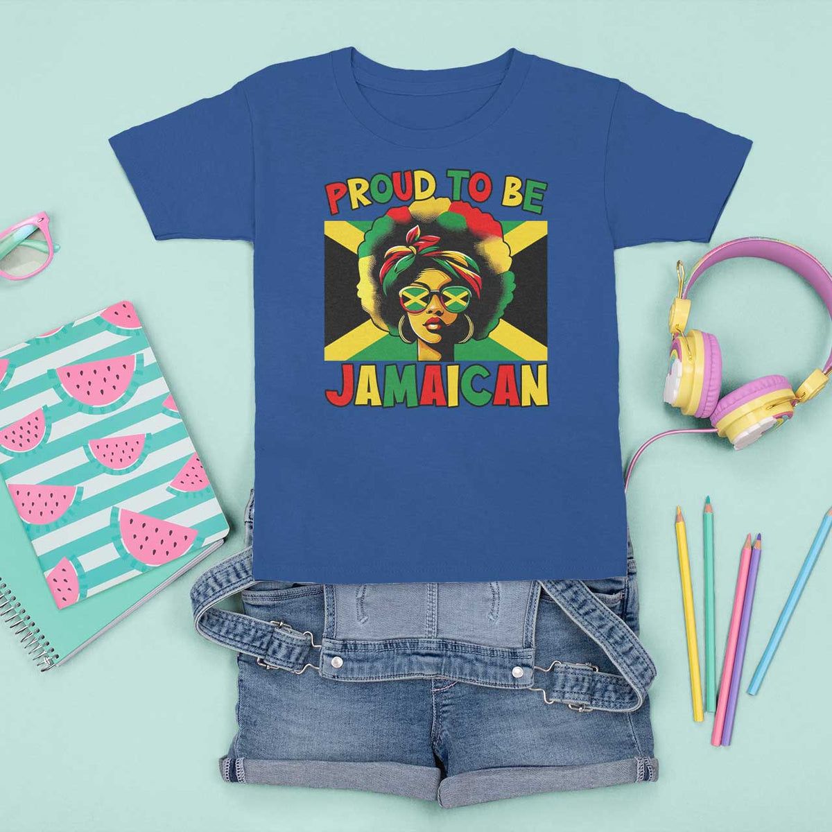 Proud To Be Jamaican T Shirt For Kid Jamaica Pride Flag Girl Sunglasses - Wonder Print Shop