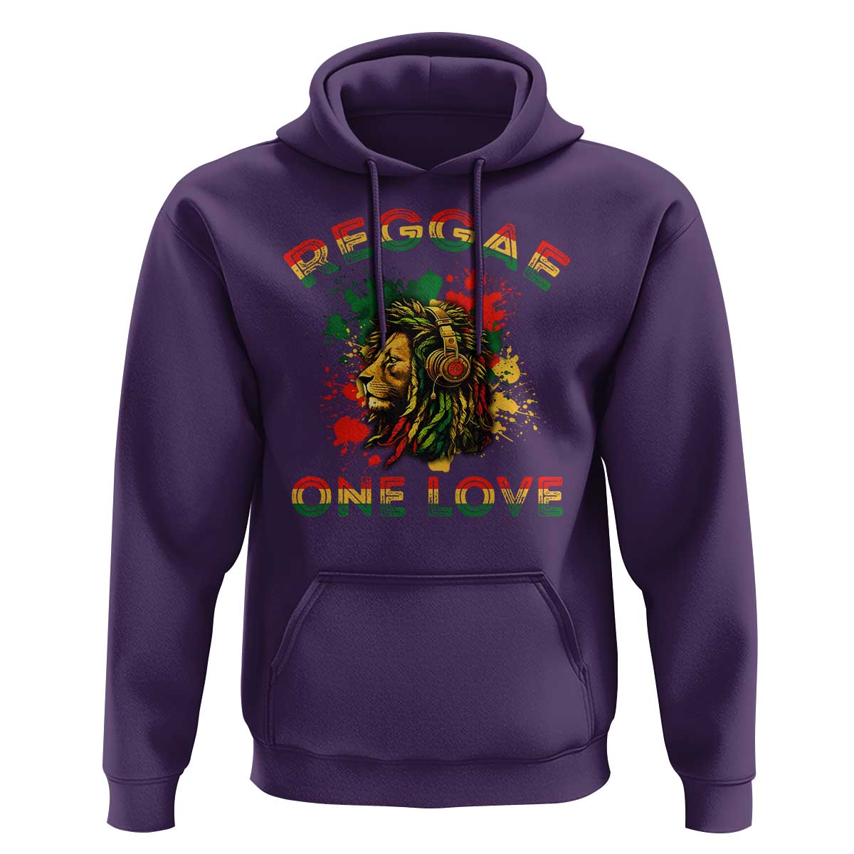 Reggae One Love Hoodie Rasta Music Jamaican Pride Headphones Lion - Wonder Print Shop