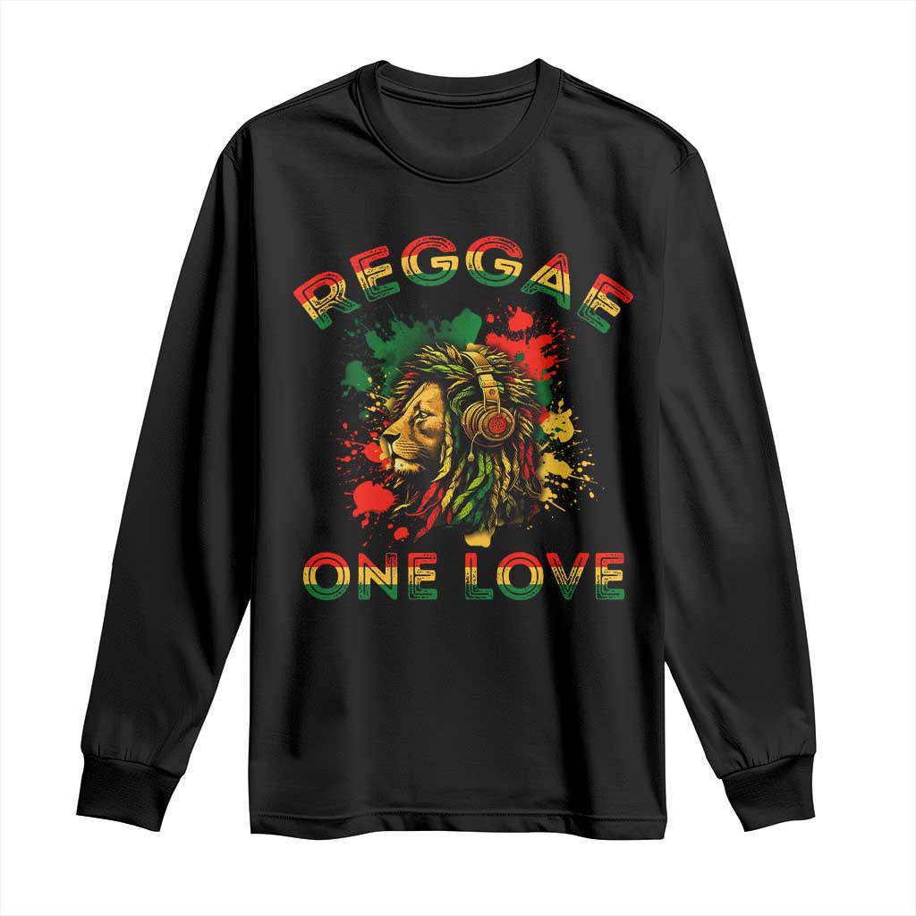 Reggae One Love Long Sleeve Shirt Rasta Music Jamaican Pride Headphones Lion - Wonder Print Shop