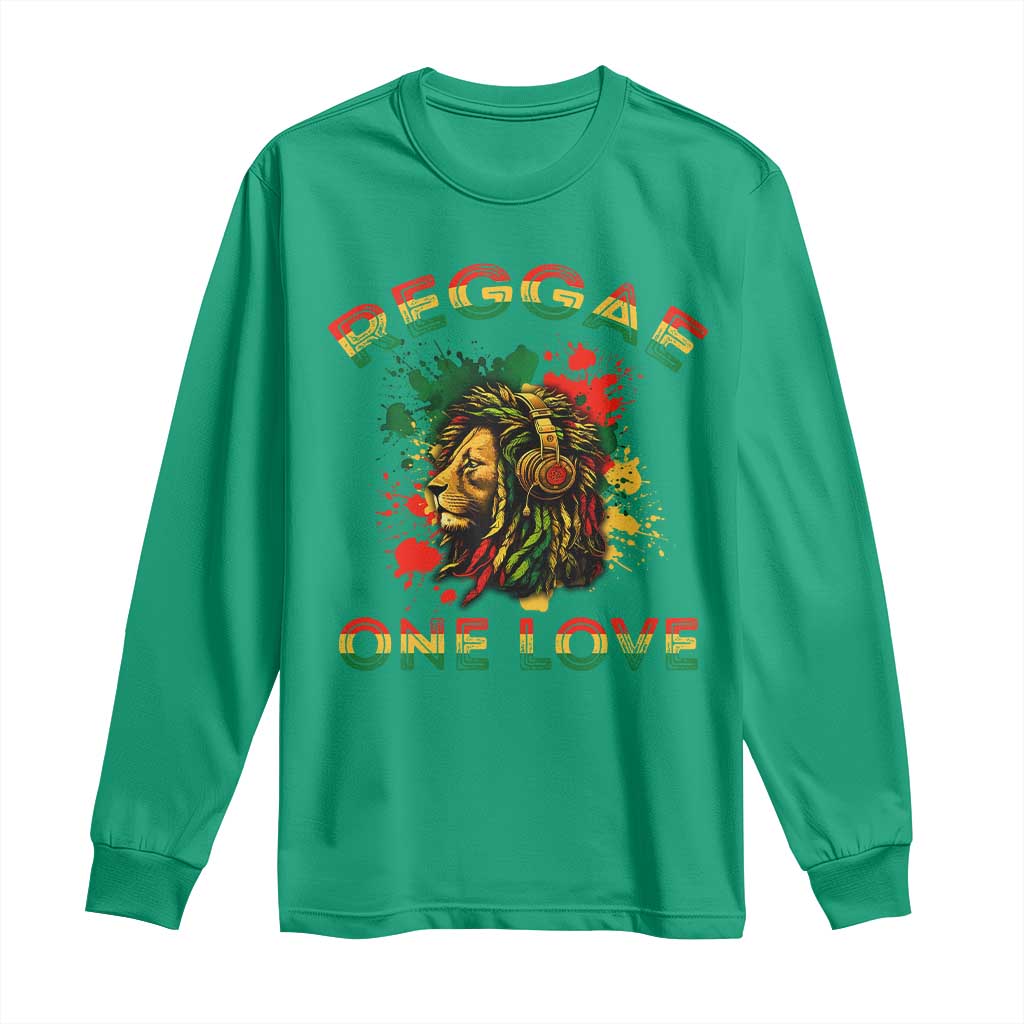 Reggae One Love Long Sleeve Shirt Rasta Music Jamaican Pride Headphones Lion - Wonder Print Shop