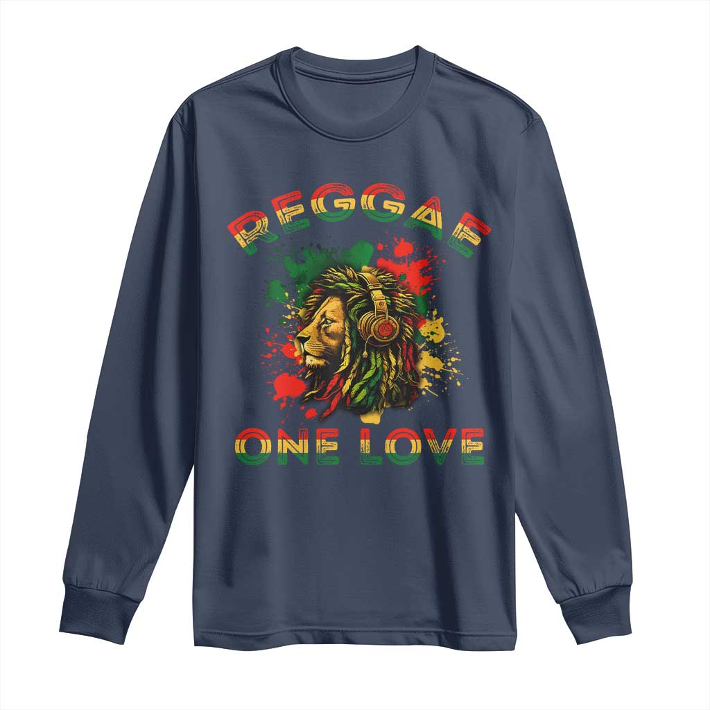 Reggae One Love Long Sleeve Shirt Rasta Music Jamaican Pride Headphones Lion - Wonder Print Shop