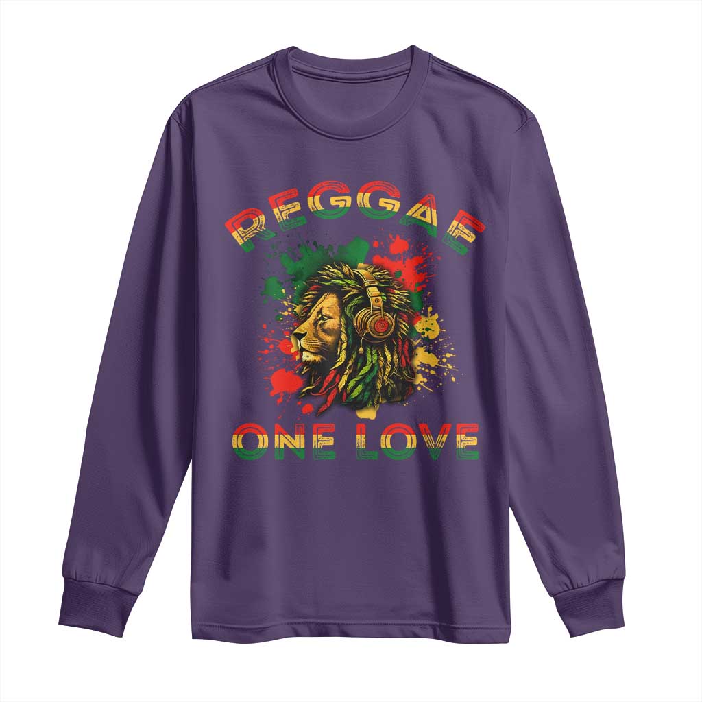 Reggae One Love Long Sleeve Shirt Rasta Music Jamaican Pride Headphones Lion - Wonder Print Shop