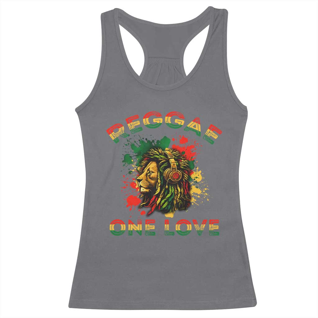 Reggae One Love Racerback Tank Top Rasta Music Jamaican Pride Headphones Lion - Wonder Print Shop