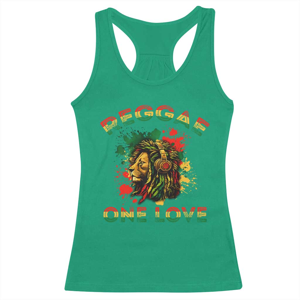 Reggae One Love Racerback Tank Top Rasta Music Jamaican Pride Headphones Lion - Wonder Print Shop