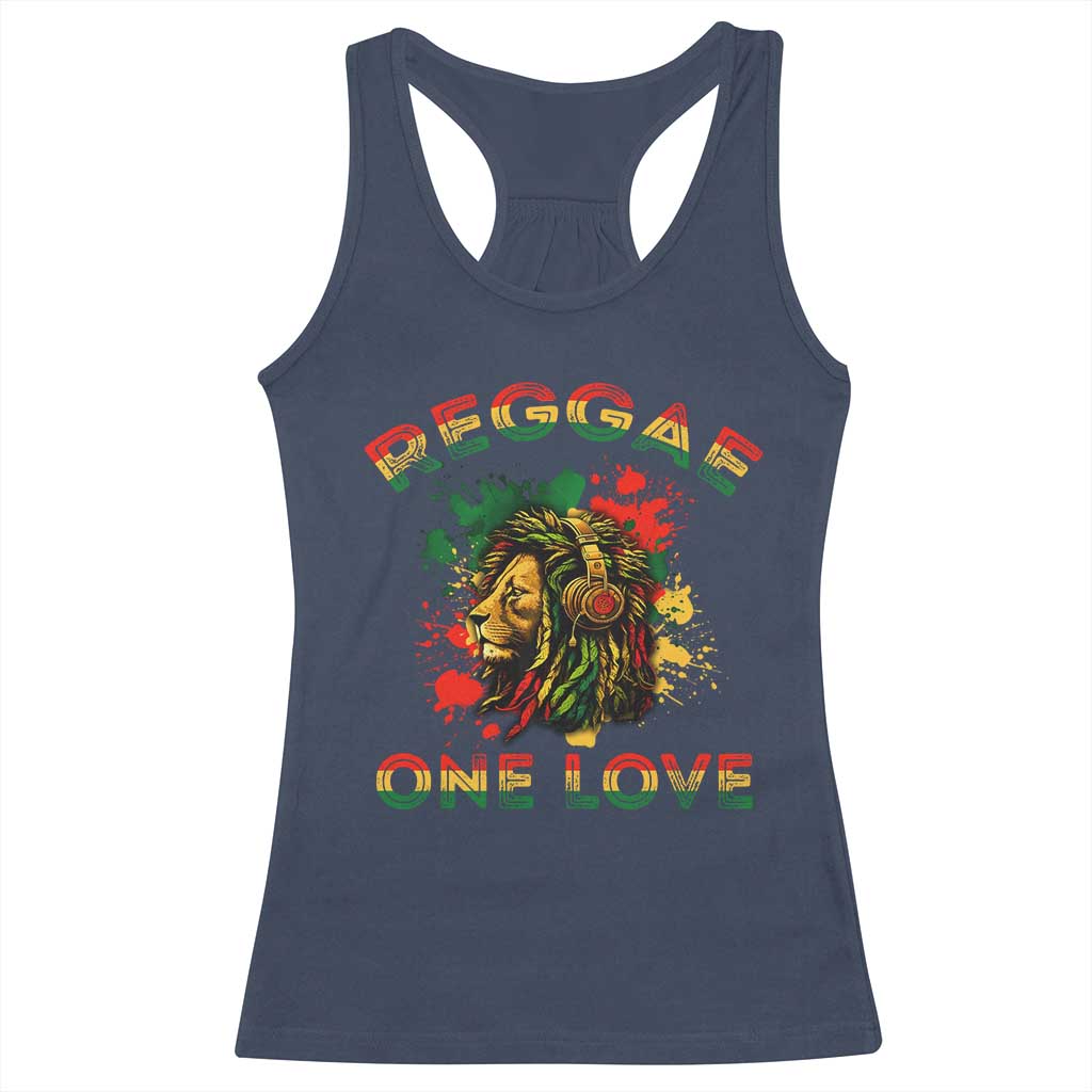 Reggae One Love Racerback Tank Top Rasta Music Jamaican Pride Headphones Lion - Wonder Print Shop